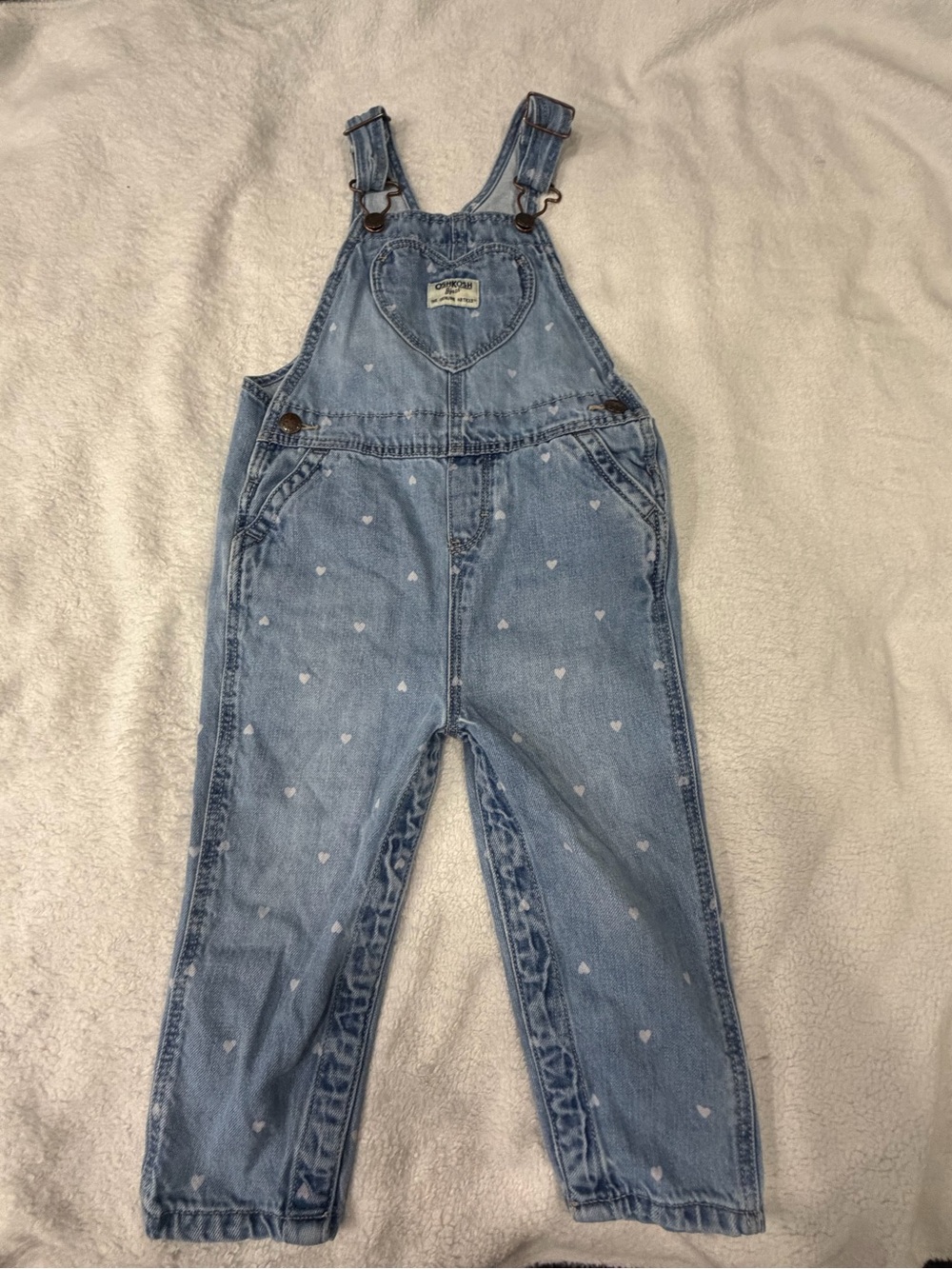 OshKosh B'gosh Light Blue Heart-Print Denim Overalls